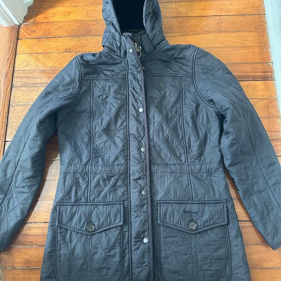 Barbour Black Quilted Parka - fleece lined, US size 6 - Vintage! Cool! - Picture 1 of 6